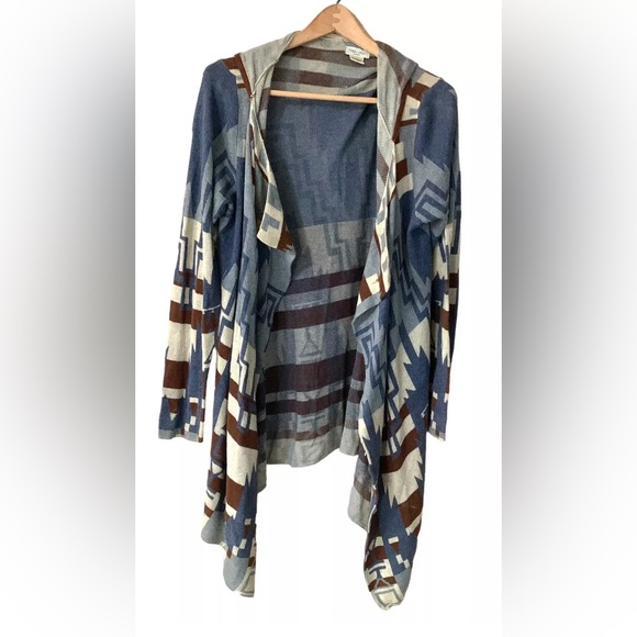 Tasha Polizzi Hoodie Cape Open Cardigan Blue Brown Medium Western Aztec 4T - Picture 4 of 4